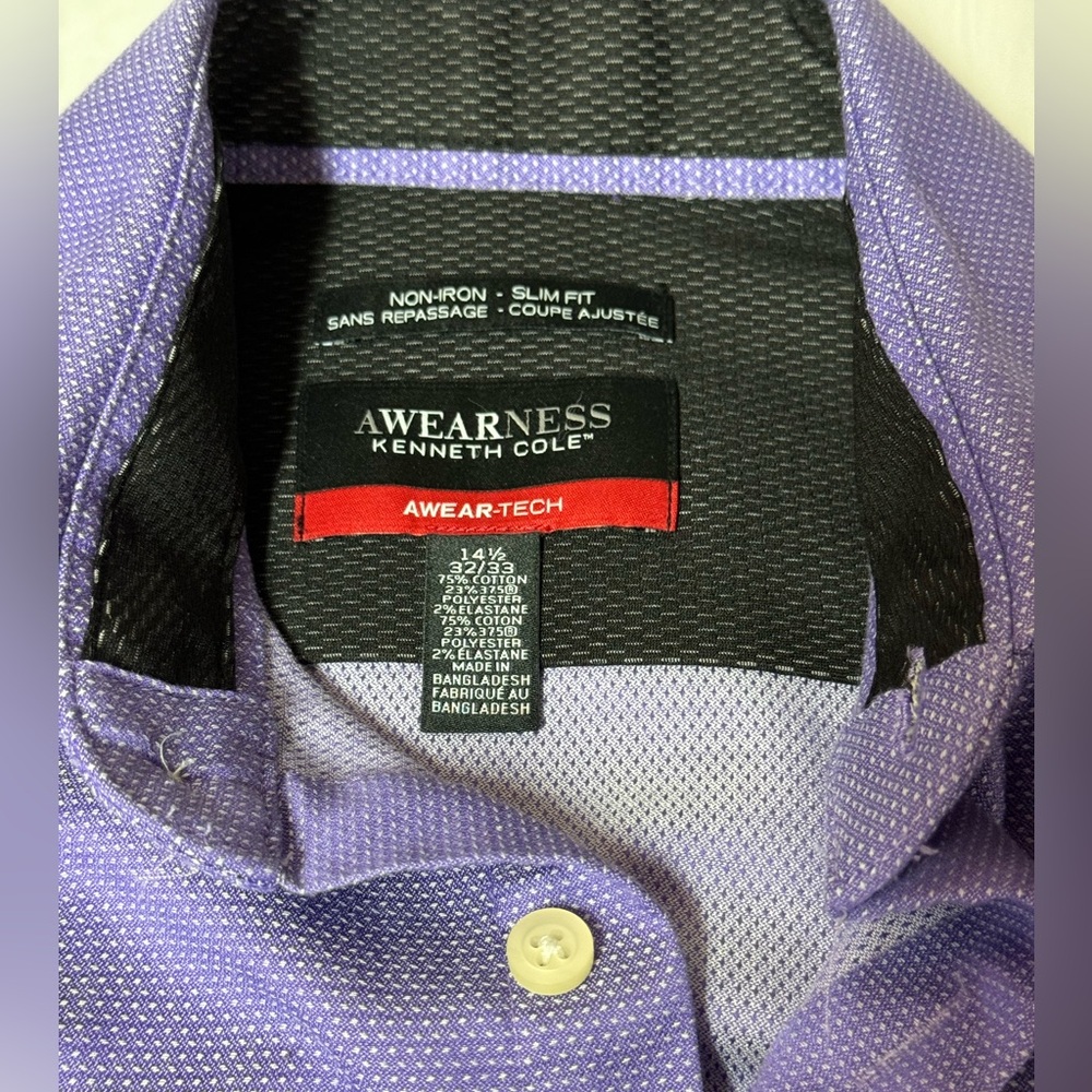 Kenneth Cole No Iron Slim Fit Button Down Shirt Purple - Picture 2 of 4
